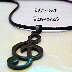 Black Alloy Treble Clef  Pendant on Black Nylon Necklace - Women's